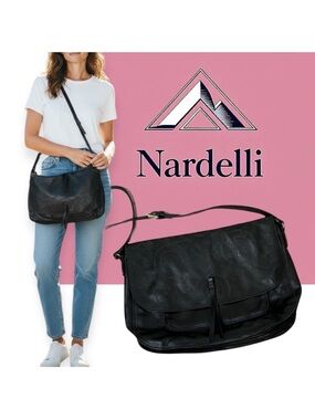 Nardelli large black Italian leather shoulder bag 90’s minimalist CBK